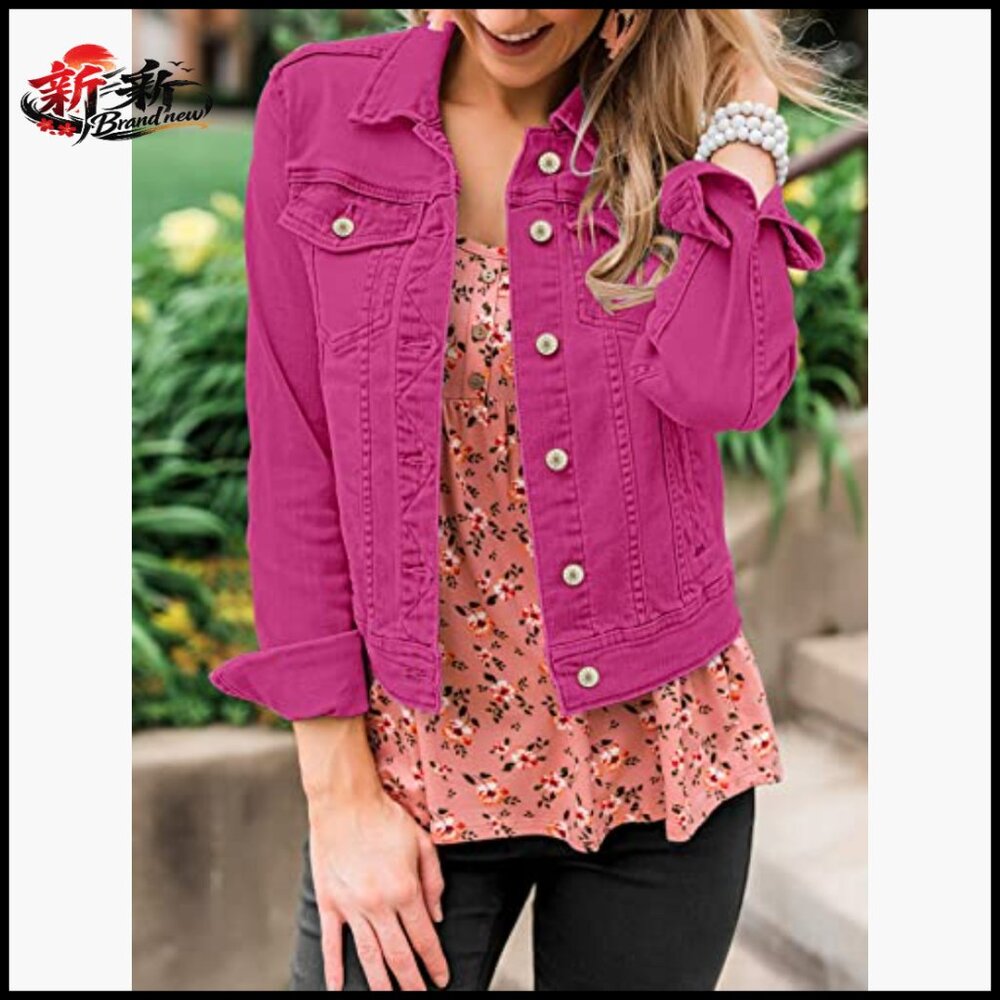 Button Down Stretch Fitted Denim Jacket With Long… - image 4